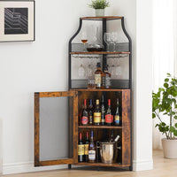 Mobile bar angolare Garvee per liquori con ripiani regolabili, 61 pollici, struttura in metallo, porta in rete, MDF, piedini antiscivolo, antiribaltamento, cucina e soggiorno