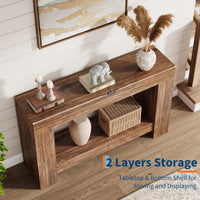 Tavolo consolle Garvee da 47" per corridoio con 2 ripiani, base in legno robusto, stile country, soggiorno e ingresso, marrone