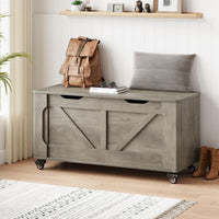 Panca portaoggetti Garvee con ruote, cassapanca in legno da 39,4", capacità di carico di 350 libbre, grigia, per corridoio e soggiorno, versatile