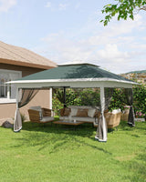 Gazebo Garvee Pop Up 13x13 ft con Doppio Tetto e Zanzariere, Telo Oxford 150D Impermeabile, Telaio in Acciaio 3mm, per Giardino e Cortile, Nero - Verde+Grigio Chiaro