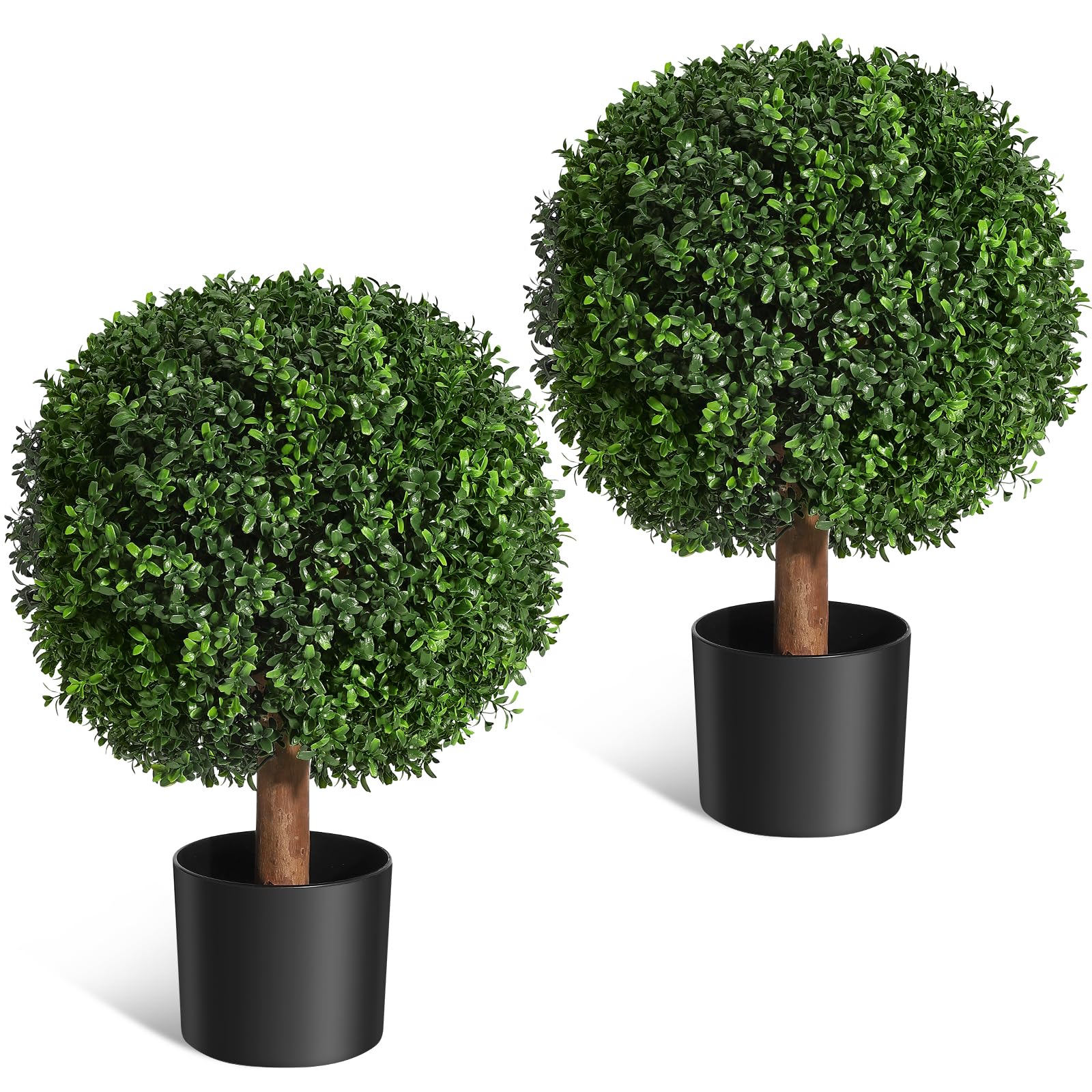 Garvee Set di alberi artificiali in bosso da 61 cm, resistenti ai raggi UV, realistici, in materiale PE, preassemblati con vaso in cemento, per ingresso e patio, verde