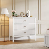 Cassettiera Garvee White Fluted a 3 cassetti, moderna, in legno, per camera da letto, corridoio, 31.5"L x 29.5"A, bianca - Bianco
