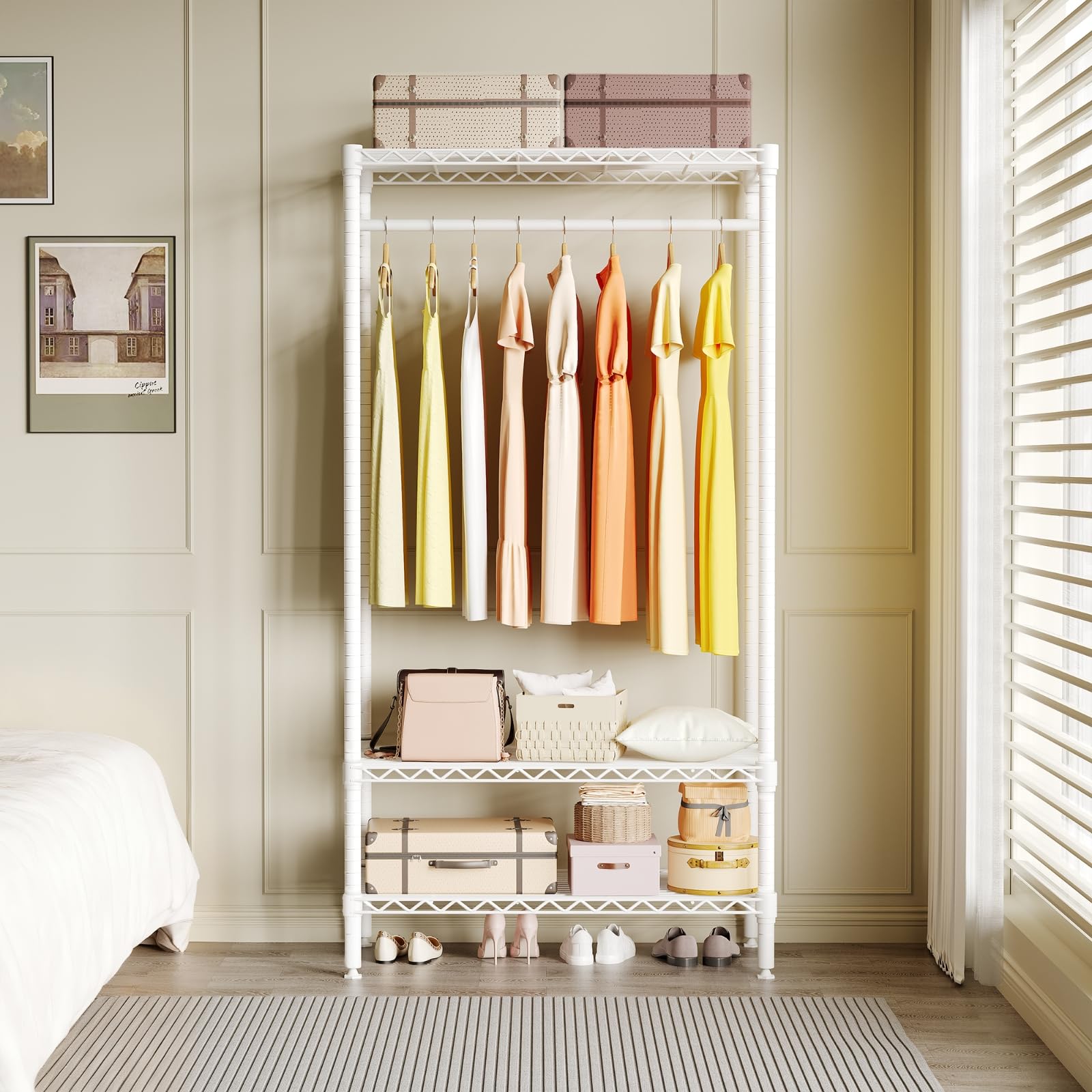 Appendiabiti Garvee Heavy Duty con ripiani, regolabile, in metallo, antiruggine, capacità di carico di 660 libbre, camera da letto e lavanderia, bianco, 35,43"L x 17,72"P x 68,9"A