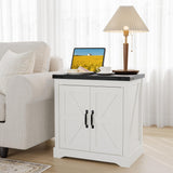 Garvee Tavolino Fine Letto 61 cm Con Stazione Ricarica, Porte Scorrevoli, Legno Ingegnerizzato, USB, Prese AC, Bianco, Soggiorno E Camera, Versatile E Robusto