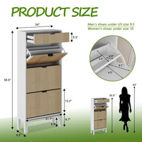 Scarpiera Garvee con 3 scomparti a ribalta, design scanalato in stile rustico, gambe in metallo, rovere bianco, per corridoio e ingresso