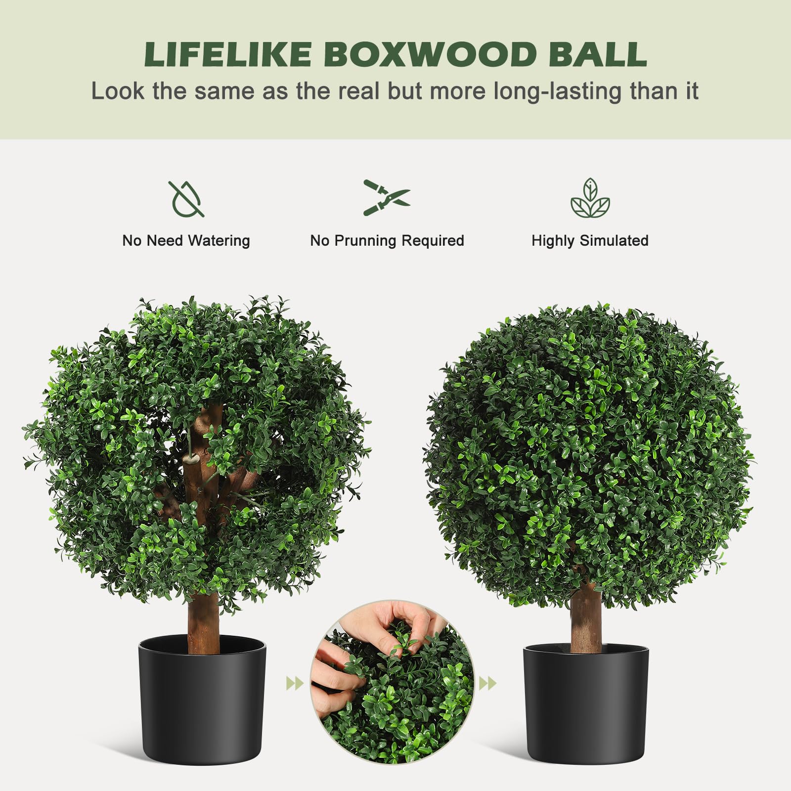Garvee Set di alberi artificiali in bosso da 61 cm, resistenti ai raggi UV, realistici, in materiale PE, preassemblati con vaso in cemento, per ingresso e patio, verde