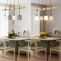 Garvee Lampada A Sospensione Da Tavolo In Legno 4 Lampadine Paralume In Tessuto Stile Moderno Bianco/Grigio Per Soggiorno Altezza Max 135 Cm