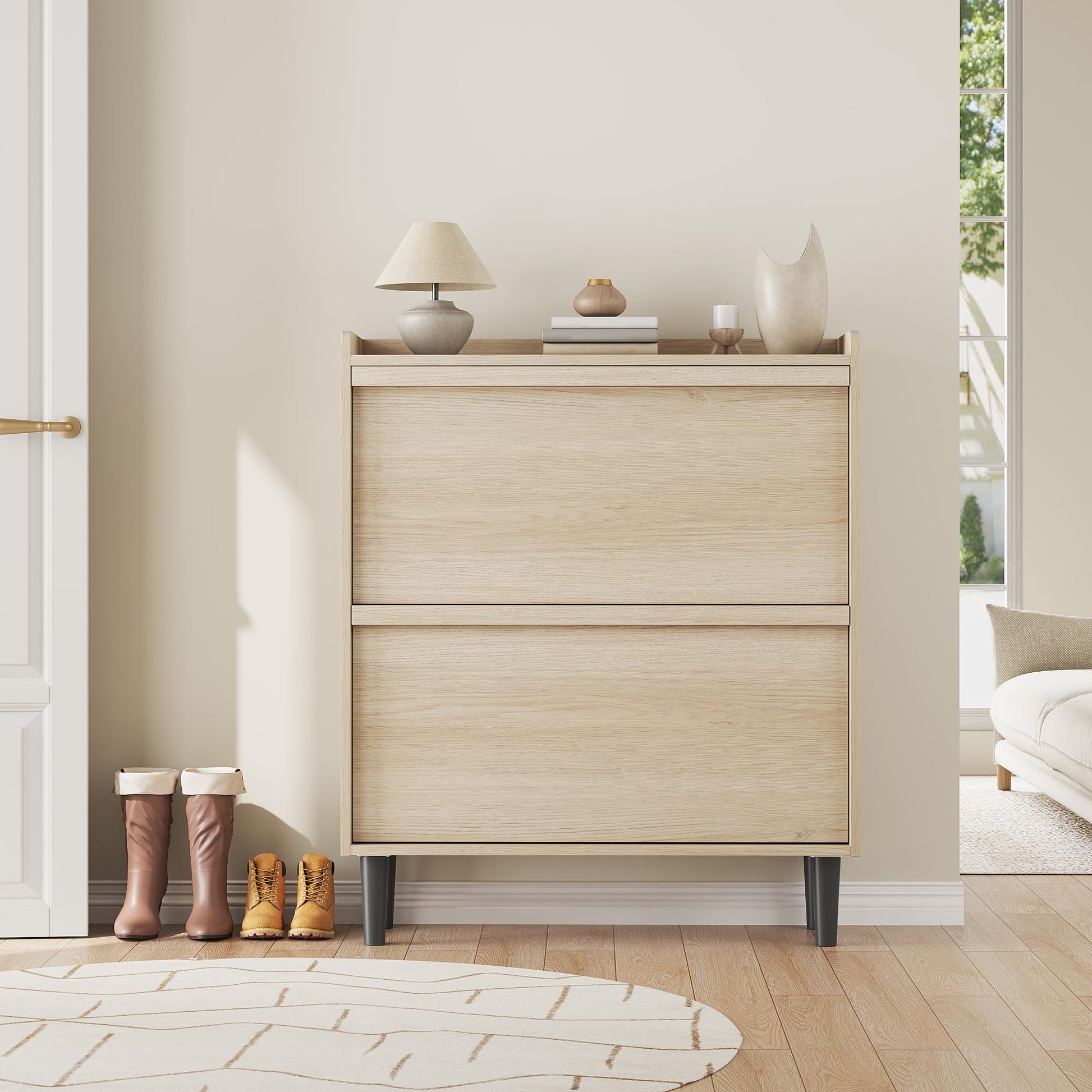 Scarpiera Garvee con 2 cassetti a scomparsa, ripiano regolabile, legno MDF per corridoio e soggiorno, 34.5"x10.5"x37.5", salvaspazio, robusta