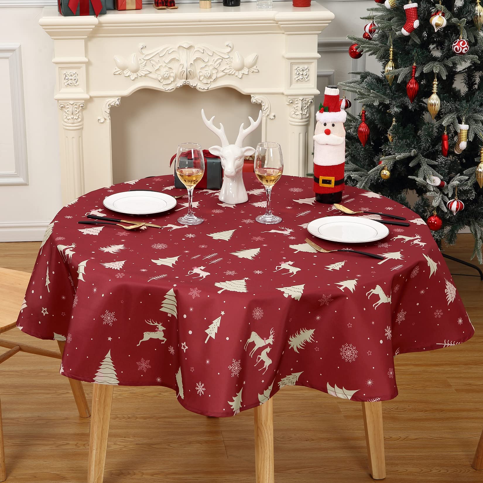 Tovaglia natalizia rotonda GARVEE 152 cm impermeabile lavabile color oro per decorazioni festive per feste, cucina, sala da pranzo