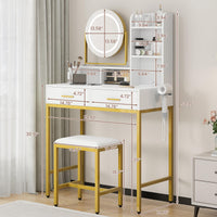 Garvee - Sgabello da parrucchiere moderno con specchio girevole a 360°, porte USB, 2 cassetti, in legno, comodo sgabello per camera da letto e spogliatoio, bianco e nero