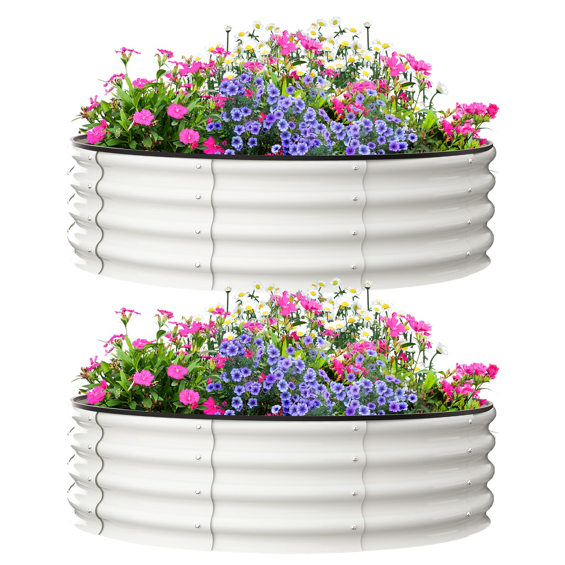 Aiule rialzate Garvee, set da 2, 4x4x1 FT, acciaio zincato, antiruggine, rotonde, bianche, per giardino esterno