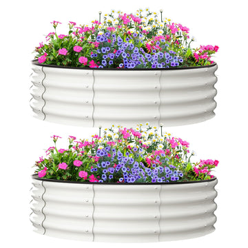 Aiule rialzate Garvee, set da 2, 4x4x1 FT, acciaio zincato, antiruggine, rotonde, bianche, per giardino esterno