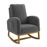 Garvee Poltrona a Dondolo Moderna con Schienale Alto, Rivestimento in Tessuto, Tasche Laterali per Soggiorno e Nido, Gambe in Legno, Movimento Scorrevole, Grigio - Dark Gray