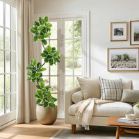Albero artificiale Garvee Ficus Lyrata da 2,1 m con vaso in cemento e muschio per soggiorno e ufficio, facile da pulire, flessibile, foglie realistiche, verde