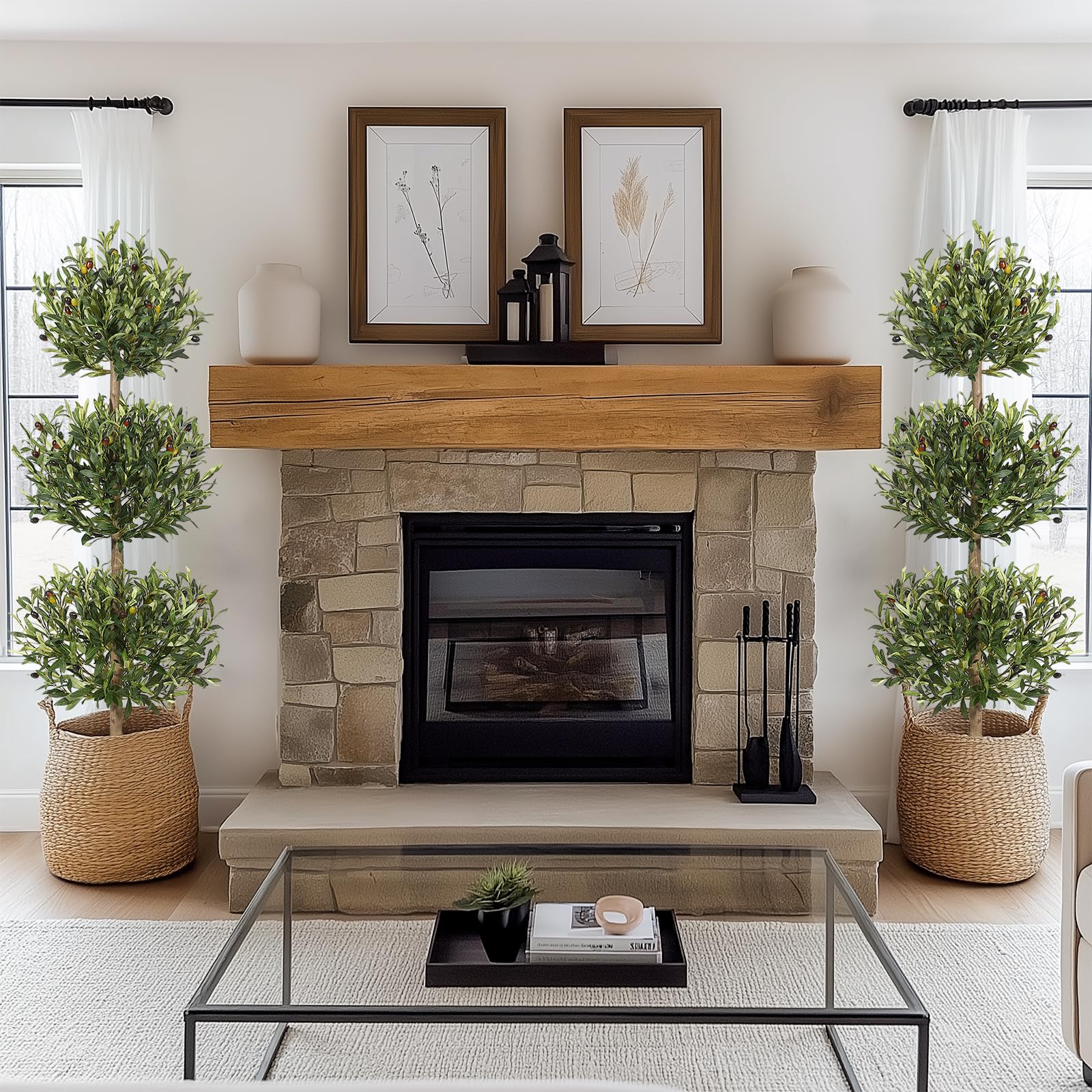 Garvee 5FT Albero di ulivo artificiale a tripla sfera Topiary resistente ai raggi UV Muschio e vaso per uso interno ed esterno Verde
