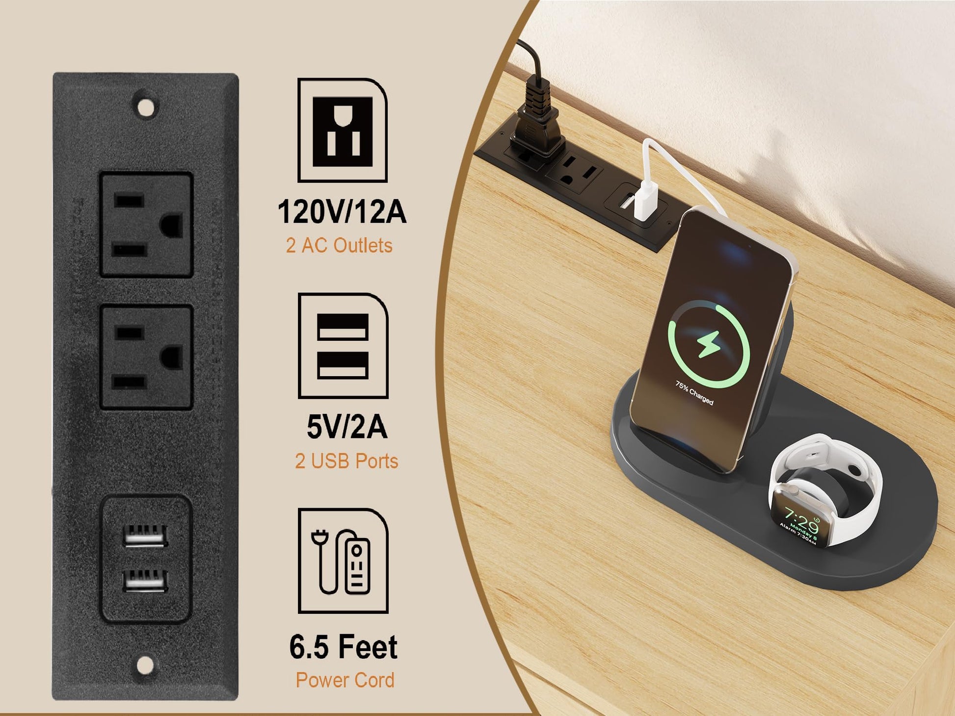 Cassettiera in rattan Garvee con 6 cassetti, porte USB, legno naturale, stile boho, camera da letto e soggiorno, 52,1"L x 31,2"A, colore naturale