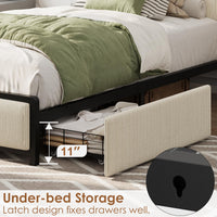 Struttura per letto matrimoniale Garvee con 2 cassetti e stazione di ricarica per camera da letto, beige, silenziosa, struttura in metallo, rivestita in velluto