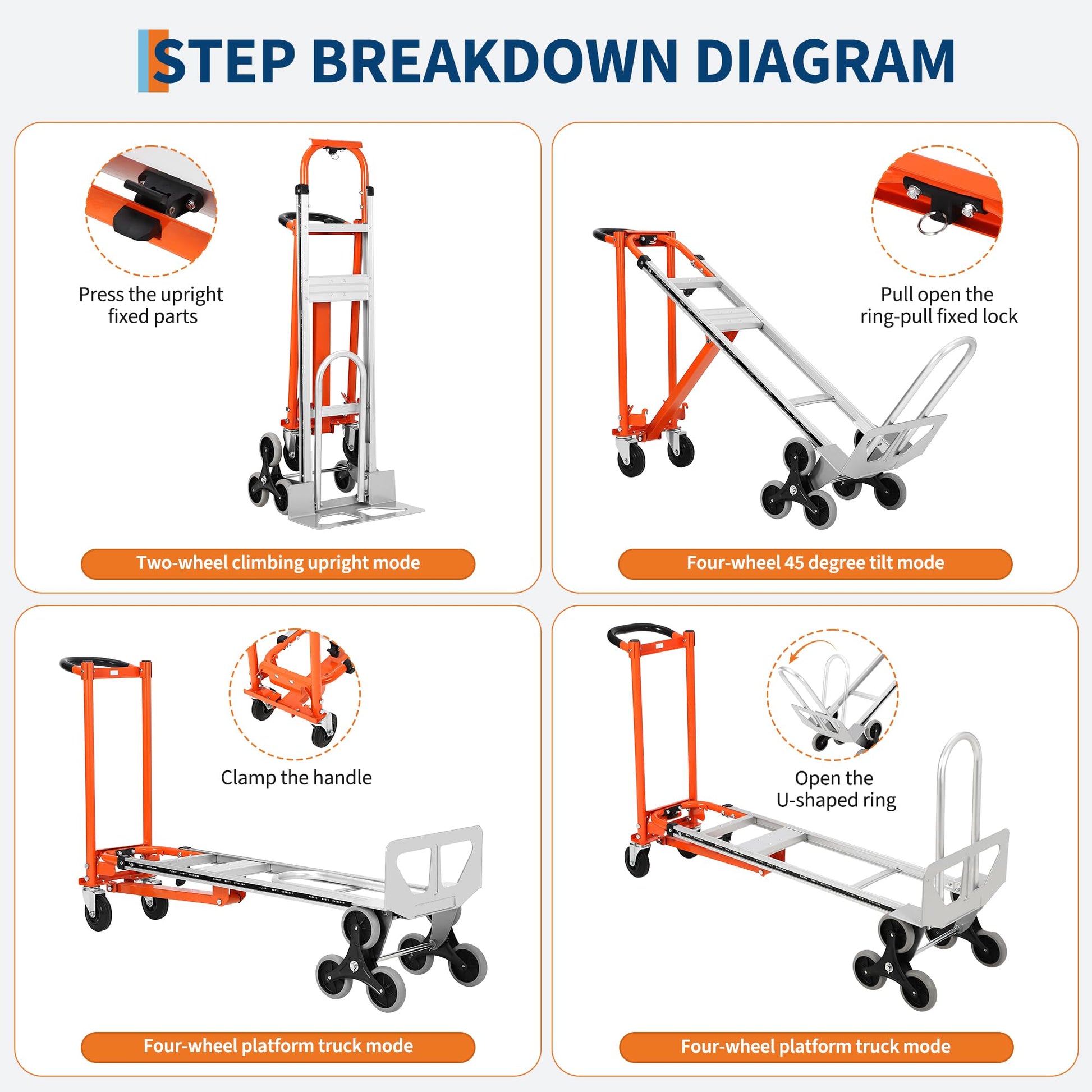 Carrello pieghevole Garvee 3 in 1 con capacità di 770 libbre, pneumatici da 10", lega di alluminio, cinghie elastiche per casa e magazzino, robusto e versatile