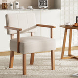 Garvee Poltrona Accent Mid-Century in Legno con Tessuto Lino Beige, Strisce Verticali, Comfort Ergonomico, Resistente 150 kg, per Soggiorno e Balcone - Beige-Righe Verticali
