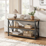 Tavolo consolle lungo Garvee, 3 ripiani con contenitore, stile industriale, legno MDF, robusto, antigraffio, marrone retrò, 47 pollici, per corridoio o soggiorno - Retrò