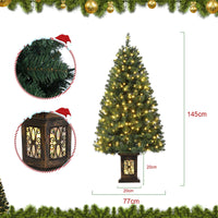 Albero di Natale vintage Garvee da 145 cm con struttura in metallo, 300 LED, 8 modalità, spina UE e scatola luminosa a forma di uccello a nove teste