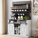Mobiletto da caffè alto Garvee da 75" con ante scorrevoli, ampio spazio per riporre gli oggetti da cucina, in legno MDF e metallo, rovere bianco, per sala da pranzo e soggiorno