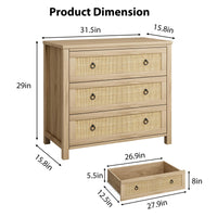 Cassettiera in rattan Garvee da 29" in legno per camera da letto, 3 cassetti, robusta, molto spaziosa, soggiorno, cameretta dei bambini