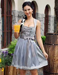 Garvee Dirndl da donna, abito tradizionale midi in 2 pezzi con grembiule Dirndl per l'Oktoberfest, taglia 44, grigio-blu, elegante, festoso, comodo, moderno