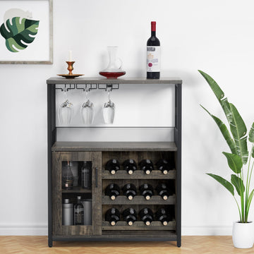 Mobile bar per vino Garvee a 3 ripiani con portabottiglie rimovibile, portabicchieri per cucina e soggiorno, 27,2"L x 13,8"P x 36,2"A, MDF e ferro