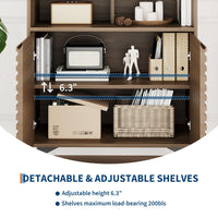 Credenza con ante scanalate Garvee, con ripiani regolabili, per soggiorno, cucina, corridoio, struttura in legno, gambe 3D, gambe in metallo