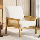 Garvee Poltrona Accent Bouclé Con Braccioli In Rattan, Schienale Alto, Telaio In Legno, Imbottita, Comfort Ergonomico, Resistente 136 Kg, Soggiorno E Camera, Beige - Boucle, White