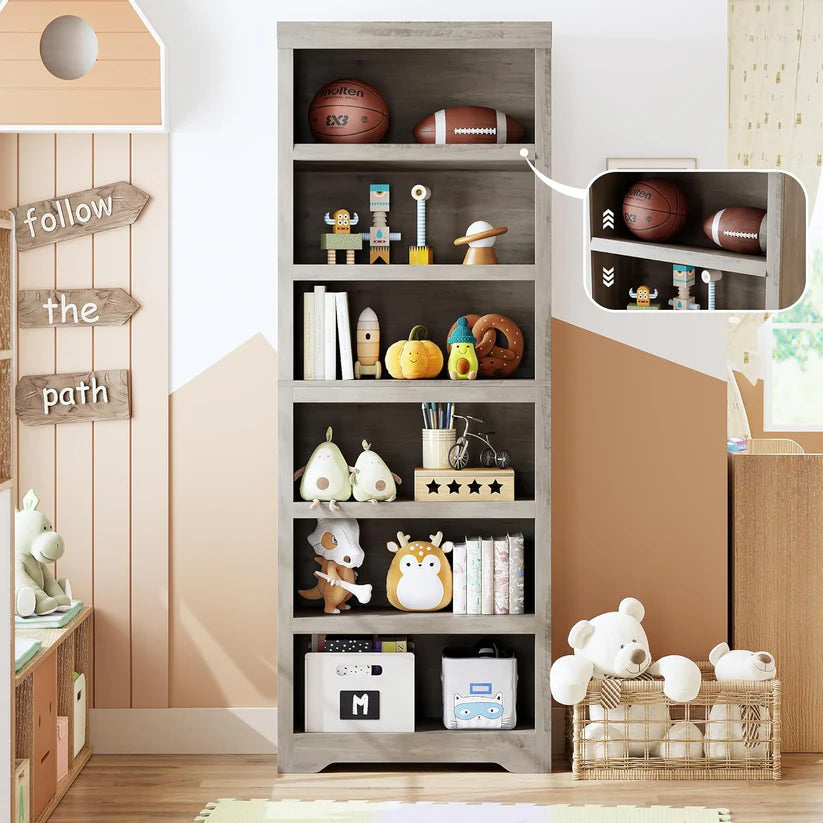 Garvee Libreria 6 Ripiani Alta Regolabile MDF Resistente Design Elegante Antiscivolo per Soggiorno e Ufficio 190 cm