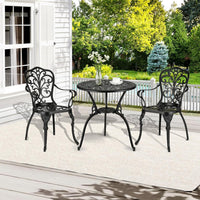 Set da bistrot da esterno Garvee da 3 pezzi, in alluminio, resistente alle intemperie, antiruggine, con foro per ombrellone, mobili da giardino per balcone, nero
