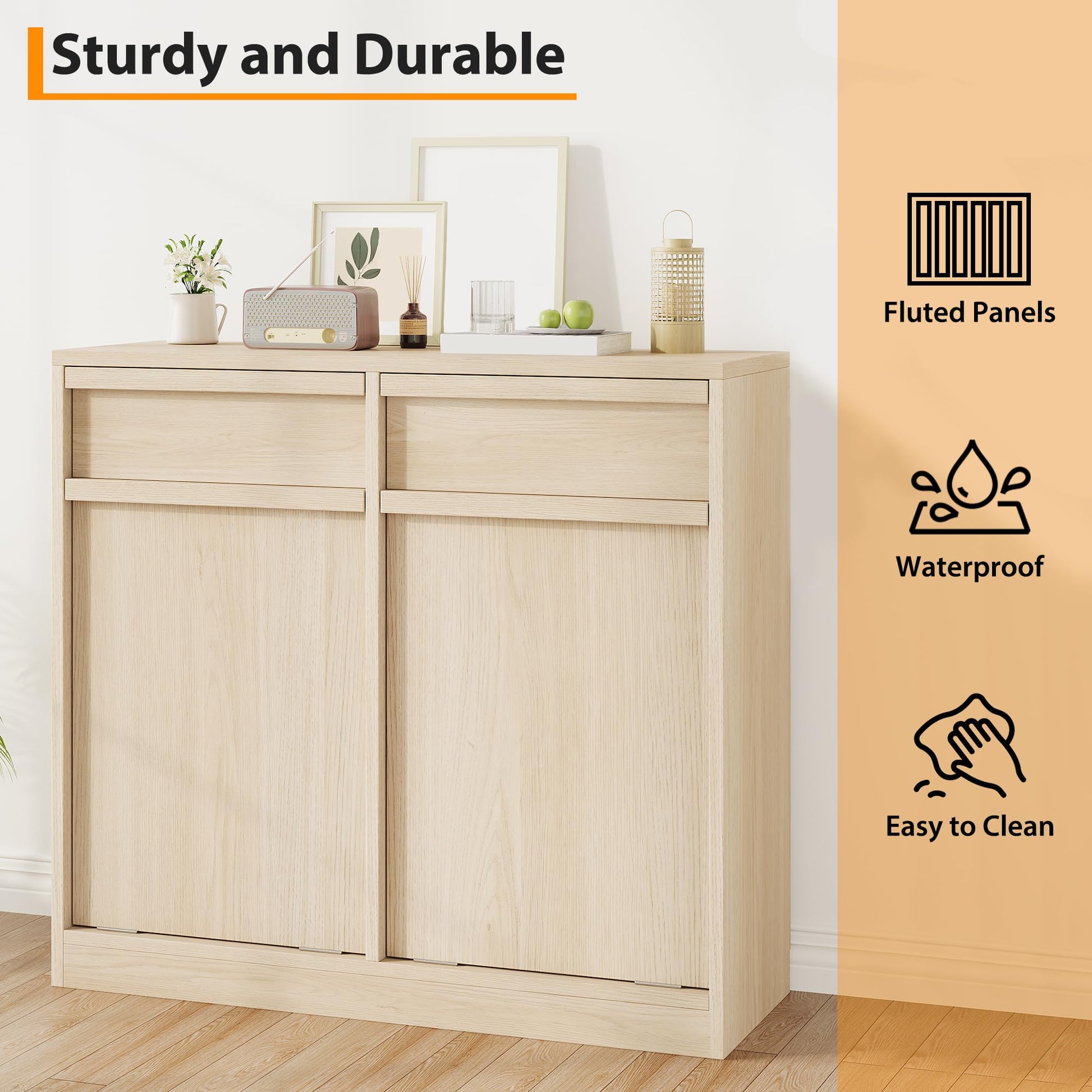 Pattumiera Garvee Modern da 37.85 L, a prova di animali domestici, in legno, autoportante per cucina e soggiorno, salvaspazio, sistema di inclinazione