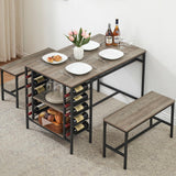 Set da pranzo Garvee per 4 persone con portabottiglie e contenitore, metallo e legno, salvaspazio, robusto, 2 panche, piccoli spazi - Grigio