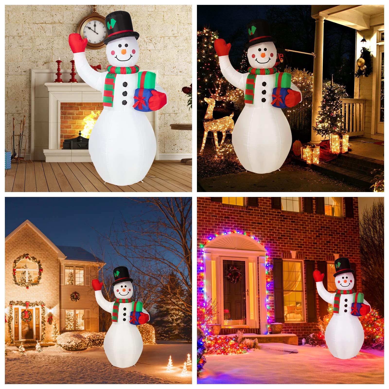 Garvee Pupazzo di neve gonfiabile 240 cm con luce rotante a LED Decorazione natalizia colorata impermeabile da giardino