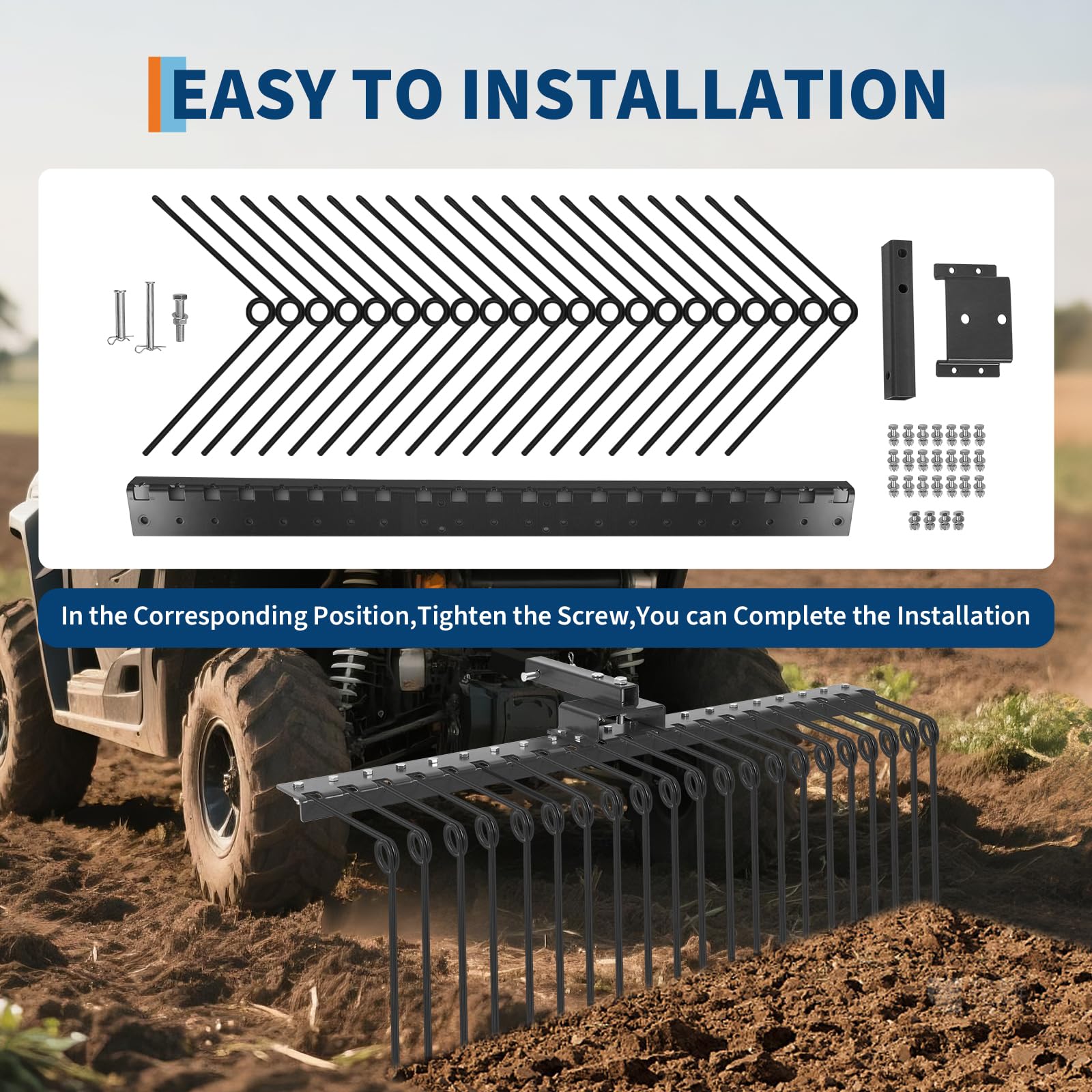 Garvee Rastrello Per Paglia Di Pino 60" Heavy-Duty, 21 Denti, Gancio Ricevitore 2" In Acciaio, Giallo, Per Trattori Da Giardino E UTV