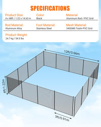 Garvee 4 piedi x 48 piedi recinzione di sicurezza per piscina in rete con piedini in acciaio inossidabile, resistente alle intemperie, regolabile per giardino e piscina, nero
