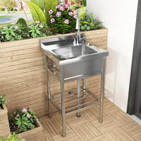 Lavello di servicio in acciaio inossidabile Garvee di grandi dimensioni 60x51x107 cm, lavello industriale da cucina e garage con fuoco e tropo pieno per uso commerciale e privato