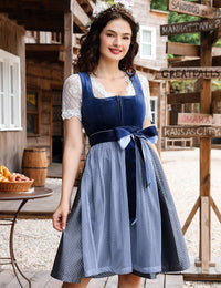 Garvee Dirndl da donna, costume tradizionale, 3 pezzi, per l'Oktoberfest, blu-grigio, taglia 34-46