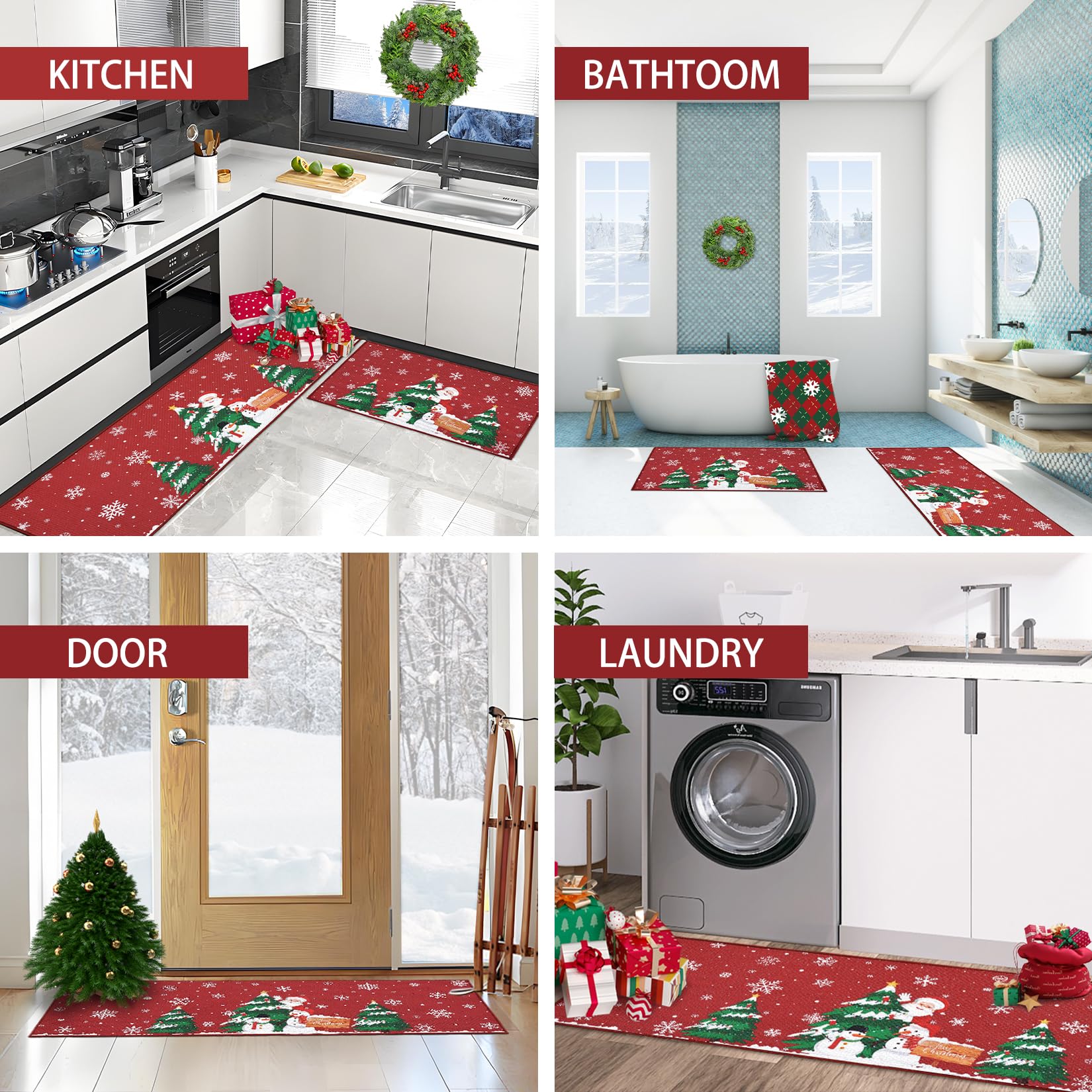Zerbino natalizio Garvee con motivo di Babbo Natale, antiscivolo, per uso interno ed esterno, 40x60 cm, colore naturale