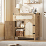 Garvee Credenza Buffet In Rattan Con Cassetto E Ripiani Regolabili Per Cucina E Soggiorno Legno Naturale Rustico - Natural