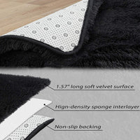 Tappeto Garvee Fluffy da 4 cm in morbido poliestere nero per soggiorno e cameretta dei bambini, extra morbido e antiscivolo