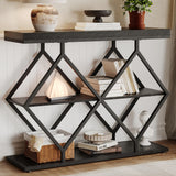 Garvee Tavolo da Ingresso a 3 Ripiani Consolle Industriale Cornice Metallica Nero 4 cm - Nero + Forma a Diamante