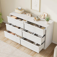 Cassettiera Garvee a 6 cassetti, bianco antico, per camera da letto, soggiorno e corridoio, spaziosa, robusta, multifunzionale, in legno