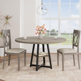 Garvee Tavolo da Pranzo Rotondo 119 cm per 4-6 Persone, MDF e Metallo, Ripiano Portaoggetti, Stile Industriale, Cucina e Sala da Pranzo, Grigio - Grey