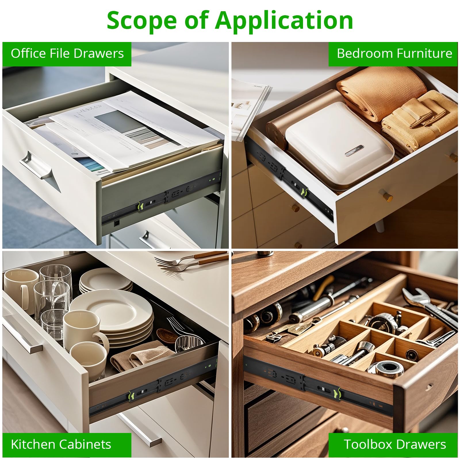 Guide per cassetti Garvee per impieghi gravosi, capacità di 100 libbre, estensione completa, cuscinetti a sfera in acciaio, chiusura ammortizzata, basso rumore, montaggio laterale da 12/14/16 pollici, cassetta degli attrezzi da cucina