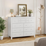 Garvee Cassettiera Bianca Moderna con 10 Cassetti, Ampio Spazio, Legno Robusto, Maniglie Retro, Antiribaltamento per Camera e Soggiorno, 120x40x92 cm, Bianco