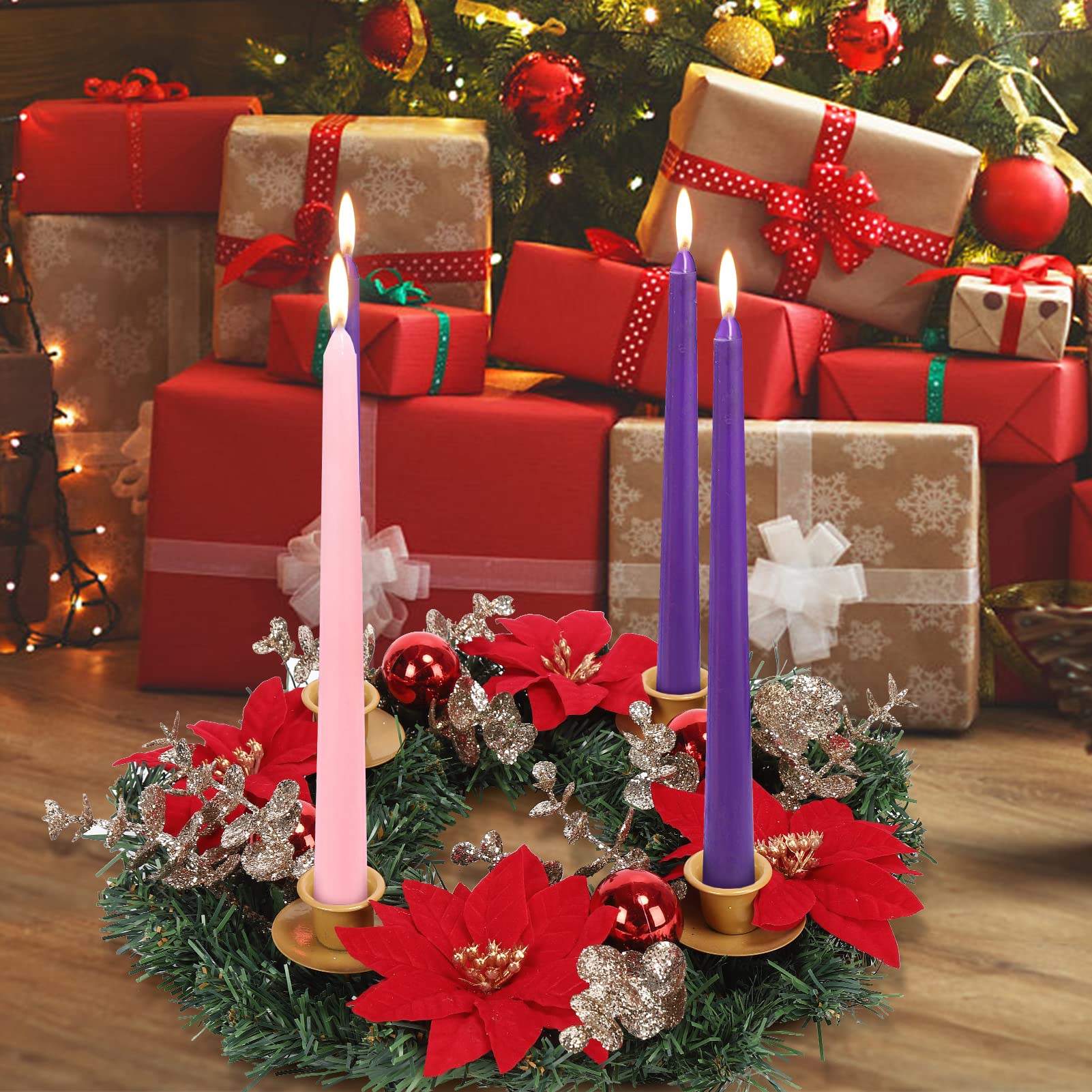 Ghirlanda natalizia Garvee da 13 pollici con portacandele per la decorazione esterna di porte e finestre, rossa