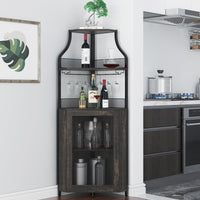 Mobiletto angolare Garvee, 5 ripiani con portabottiglie, portabicchieri, portaoggetti per soggiorno e cucina, 47 x 45 x 152 cm, grigio, salvaspazio, robusto